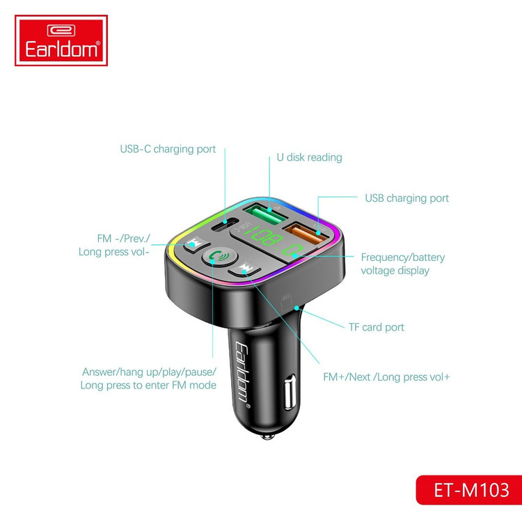 شارژر فندکی + FM Player بلوتوثی Earldom ET-M103