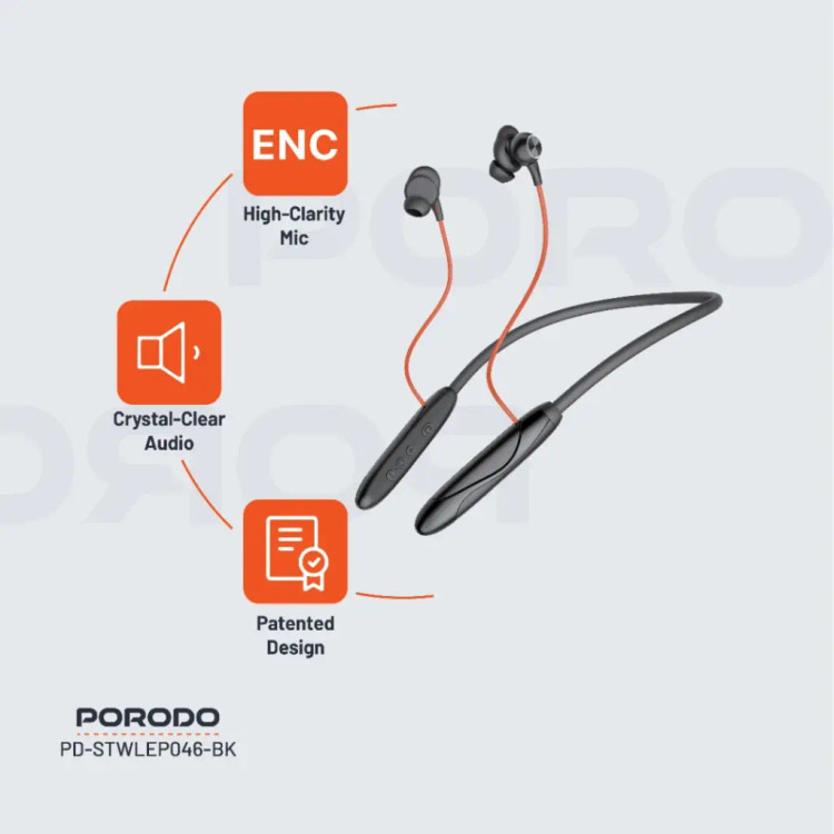 هندزفری بلوتوث گردنی Porodo Soundtec PD-STWLEP046-BK