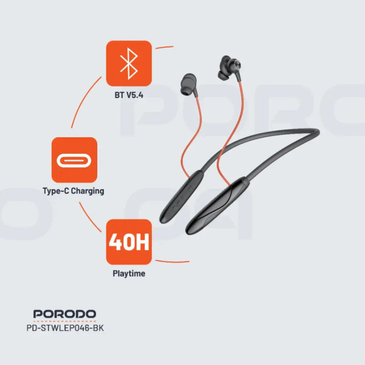 هندزفری بلوتوث گردنی Porodo Soundtec PD-STWLEP046-BK