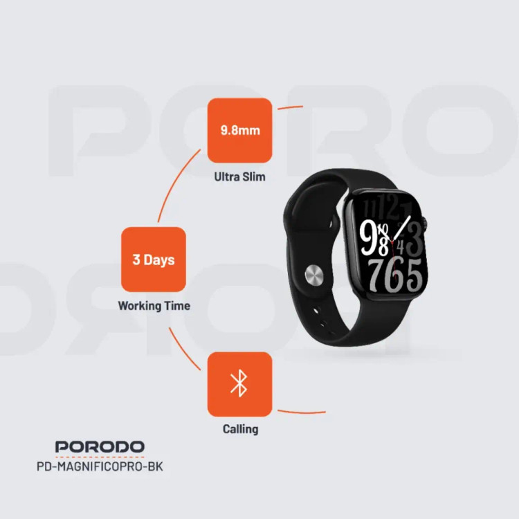 ساعت هوشمند Porodo Jet Black Magnifico Pro