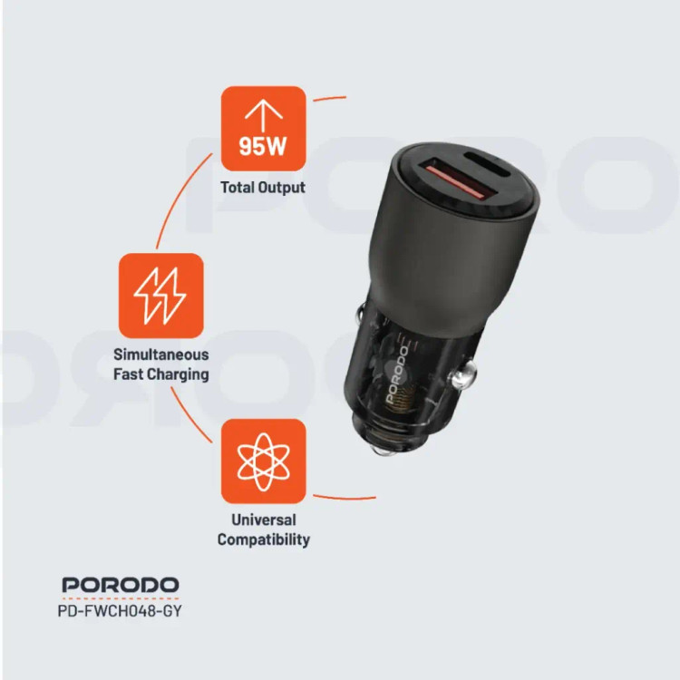 شارژر فندکی 95W شفاف Porodo PD-FWCH048