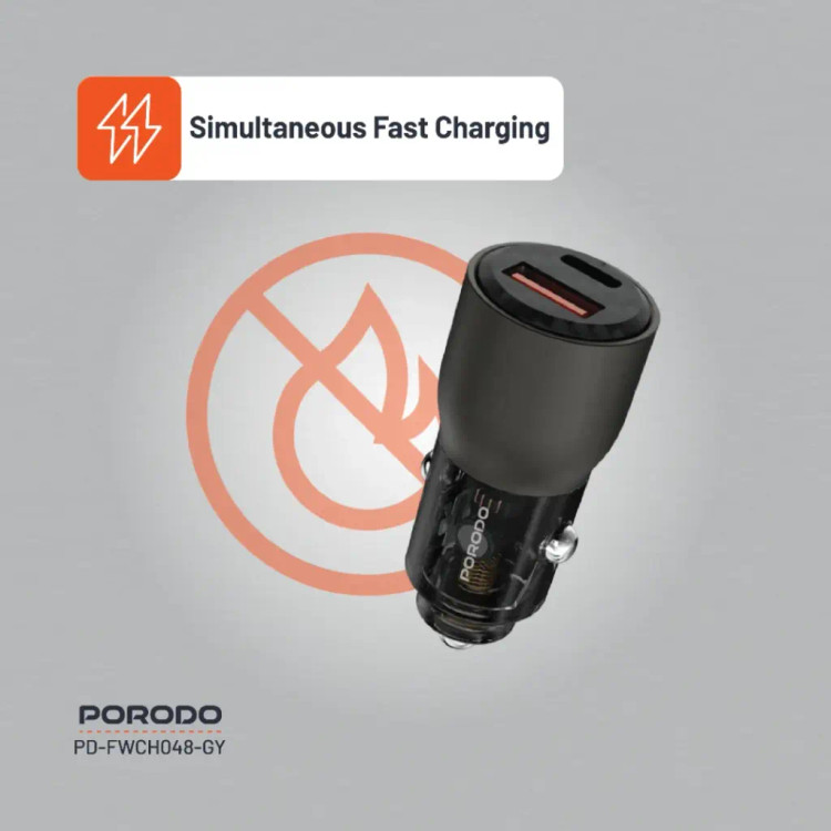 شارژر فندکی 95W شفاف Porodo PD-FWCH048