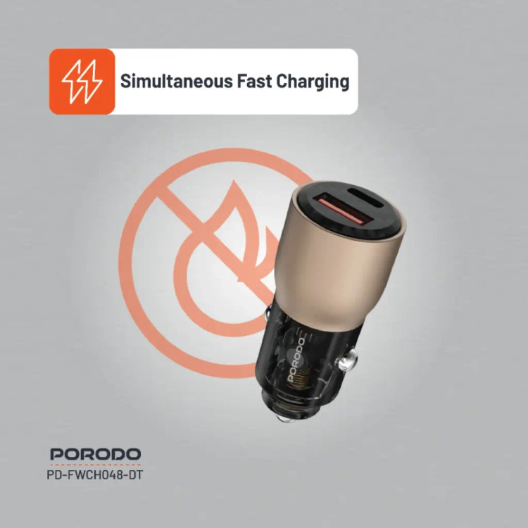 شارژر فندکی 95W شفاف Porodo PD-FWCH048