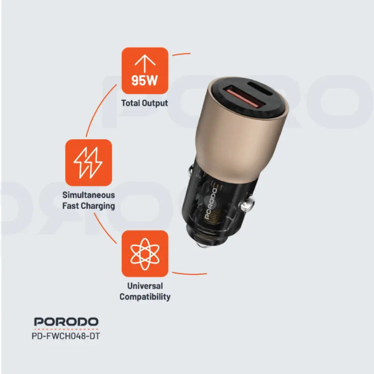 شارژر فندکی 95W شفاف Porodo PD-FWCH048