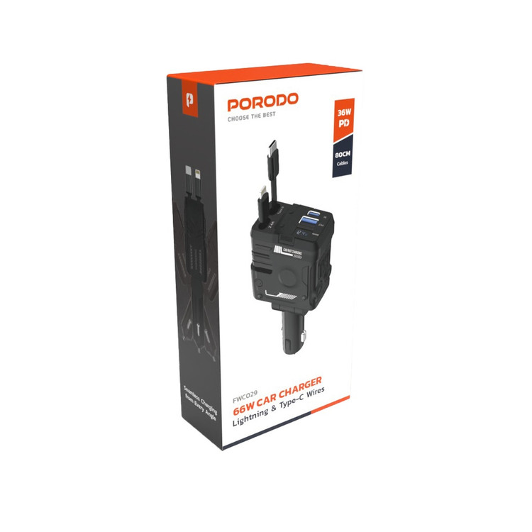 شارژر فندکی و کابل فست Porodo PDFWCH029 66W