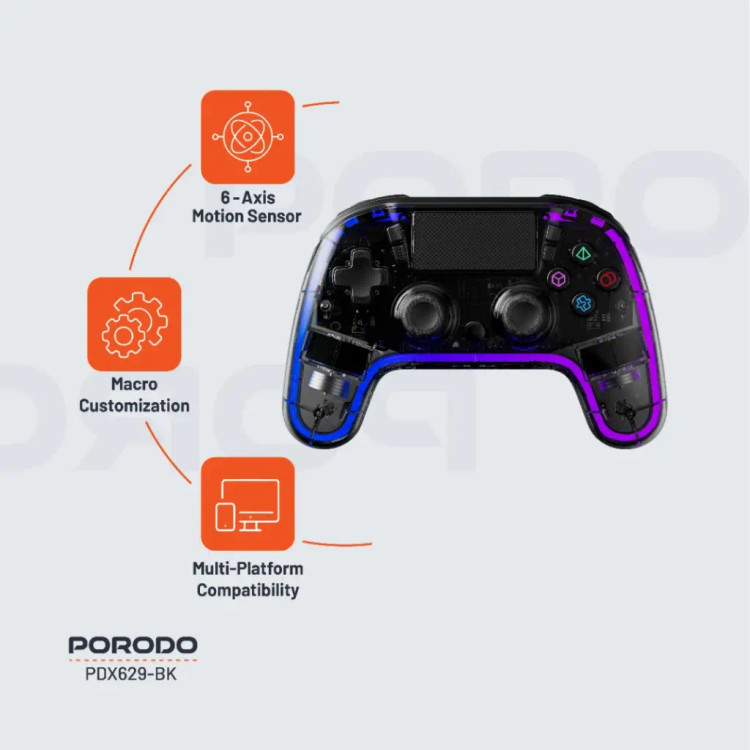 دسته بازی Porodo PDX629 Gaming Crystal Shell PS4