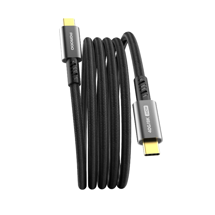 کابل تاندربولت سوپر فست شارژ 240 وات Porodo PD-WCC240W Woven 40gbps 8K 60hz