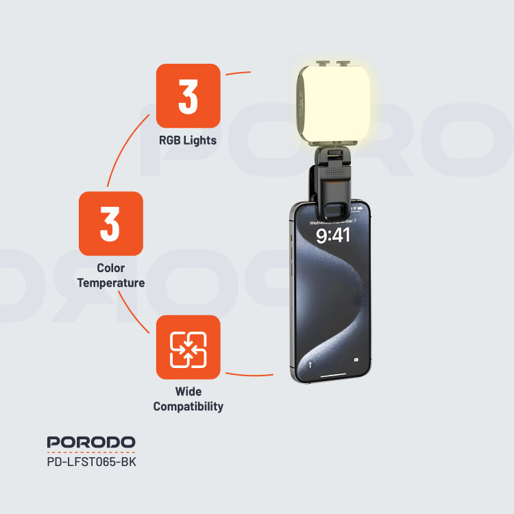 چراغ گیره ای موبایل Porodo PD-LFST065