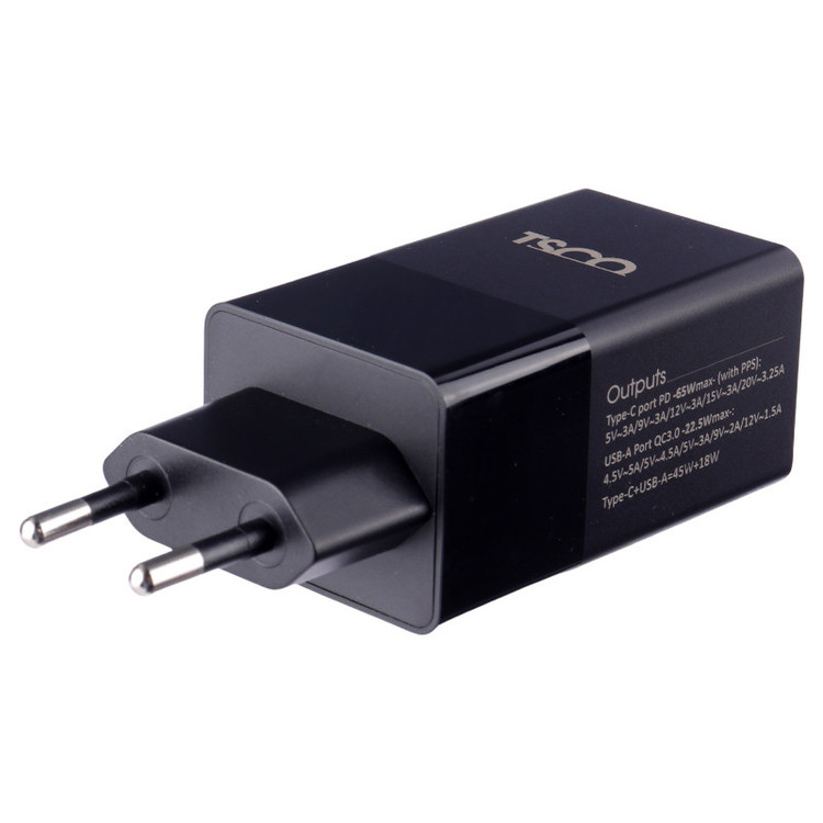 شارژر دیواری فست شارژ TSCO TTC 67 GaN 2Port QC3 PD 5A 65W Type-C + کابل تبدیل تایپ سی