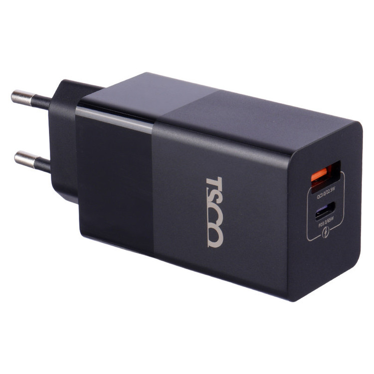 شارژر دیواری فست شارژ TSCO TTC 67 GaN 2Port QC3 PD 5A 65W Type-C + کابل تبدیل تایپ سی
