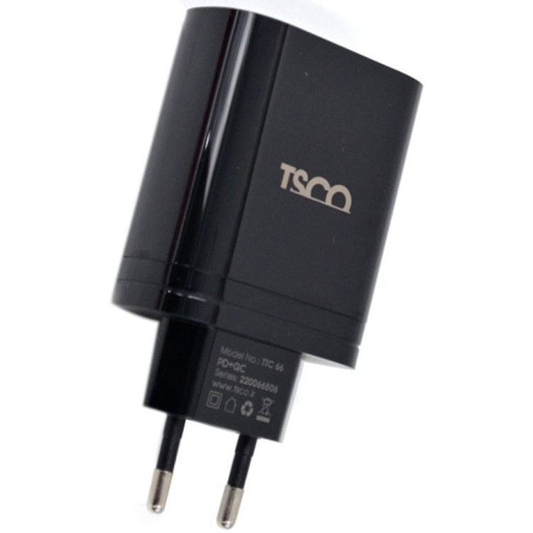 شارژر دیواری فست شارژ TSCO TTC 66 2Port QC3.0 PD 3A 38W Type-C + کابل تبدیل تایپ سی