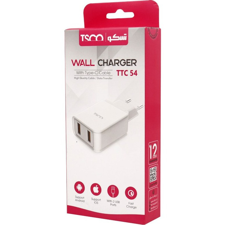 شارژر دیواری فست شارژ TSCO TTC54 Q3.0 + کابل میکرو یو اس بی