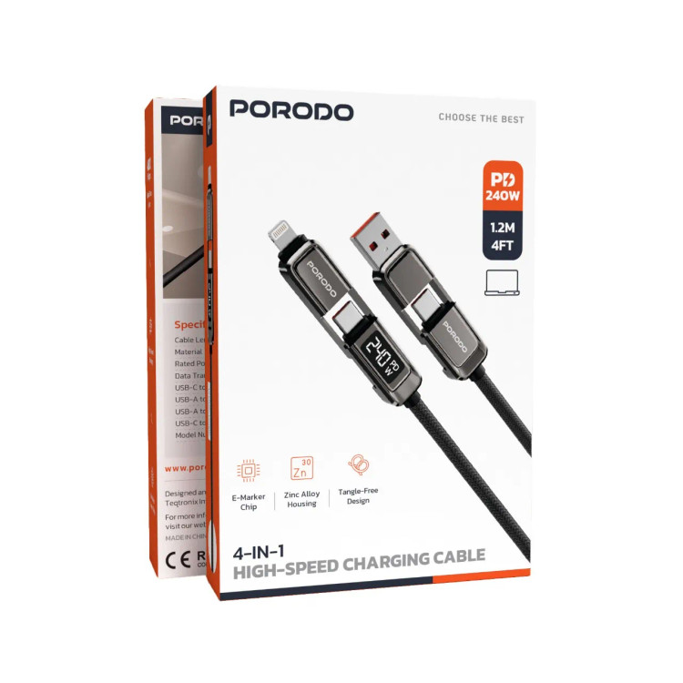 کابل شارژ 4کاره Porodo PD240WDD 240W