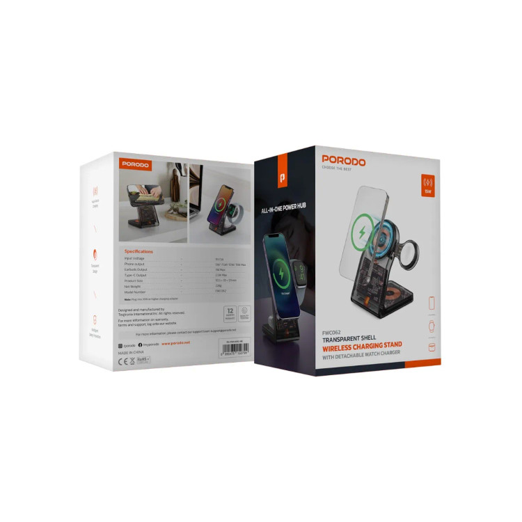 پایه شارژ رومیزی بیسیم شفاف Porodo PD-FWCH062