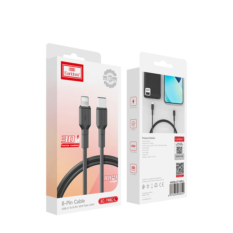 کابل تایپ سی به لایتنینگ فست شارژ 30 وات ارلدام EC-198C-L طول 1 متر