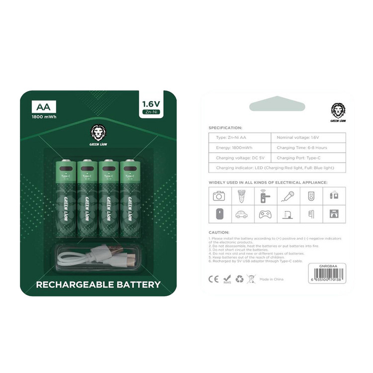 باتری چهارتایی قلمی شارژی Green Lion GNRGBAA AA 1800mWh