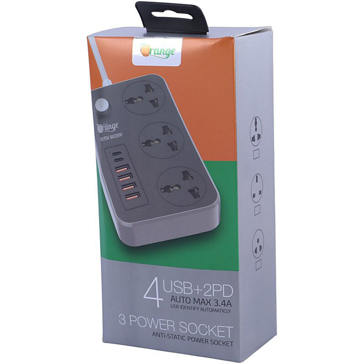 چند راهی 3 خانه اورنج OR-PD24 با کابل 2 متری + شارژر USB و Type-C