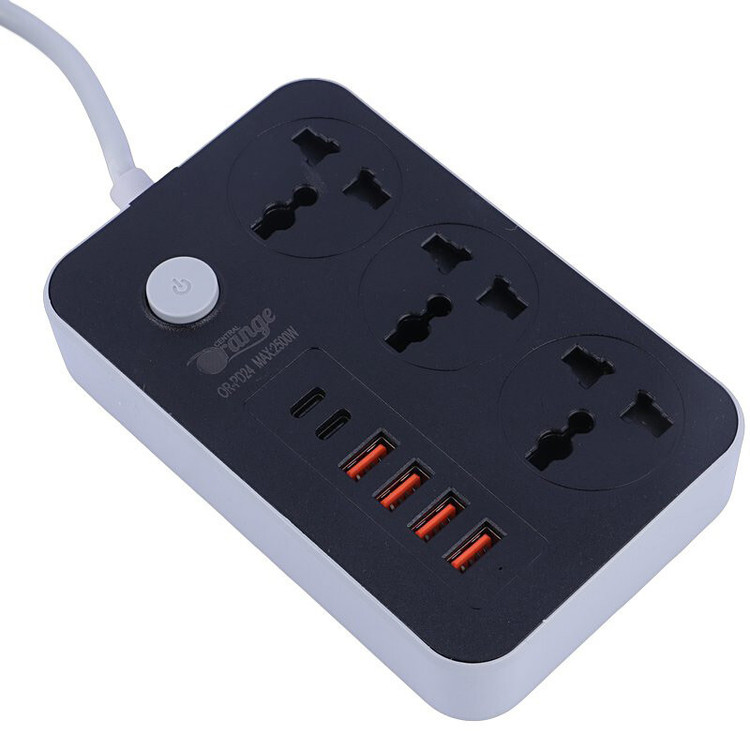 چند راهی 3 خانه اورنج OR-PD24 با کابل 2 متری + شارژر USB و Type-C