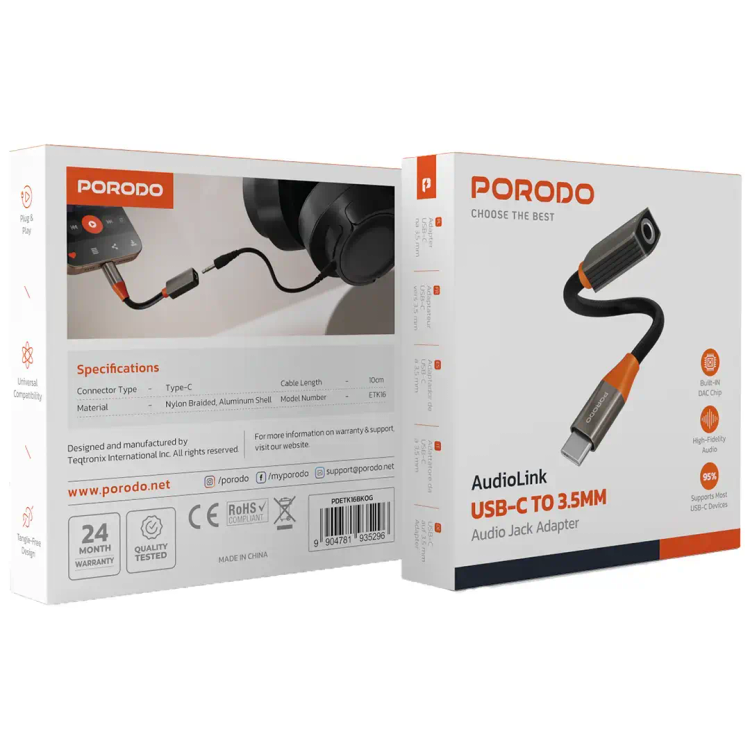 تبدیل جک 3.5 به تایپ سی Porodo AudioLink PDETK16
