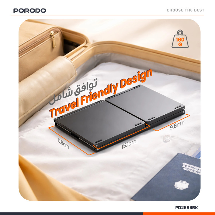 کیبورد تاشوی باریک با صفحه کلید اعداد و تاچپد یکپارچه Porodo Minima PD2689