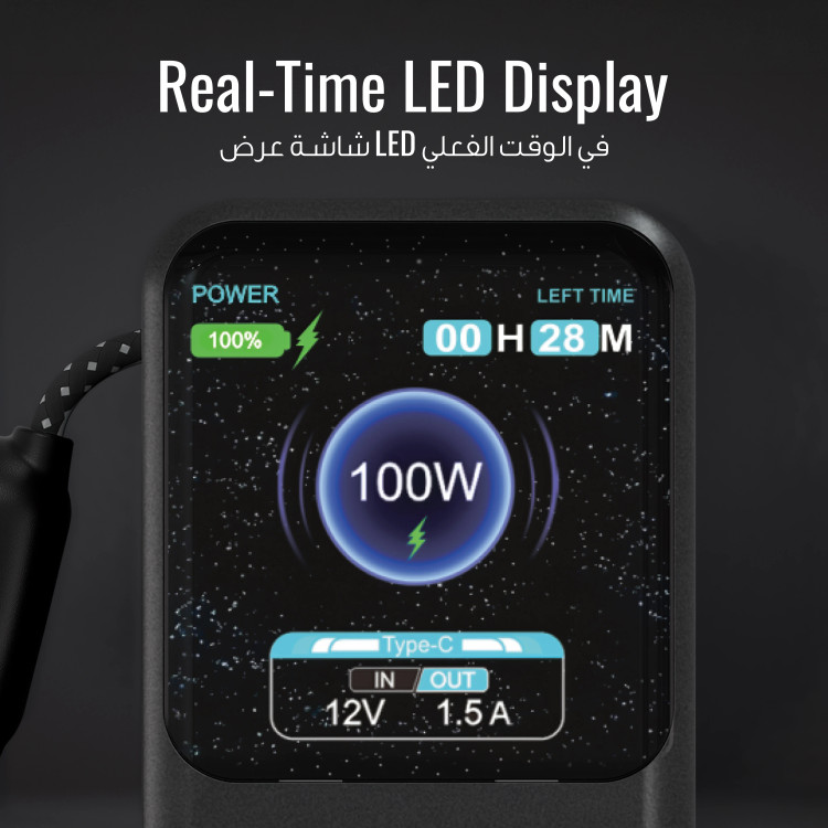 پاوربانک ۲۰۰۰۰ میلیآمپرساعت با کابل Type-C Porodo POLO II PDPBFCH0101