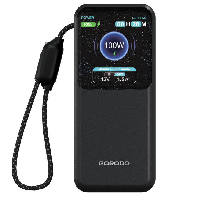 پاوربانک ۲۰۰۰۰ میلیآمپرساعت با کابل Type-C Porodo POLO II PDPBFCH0101