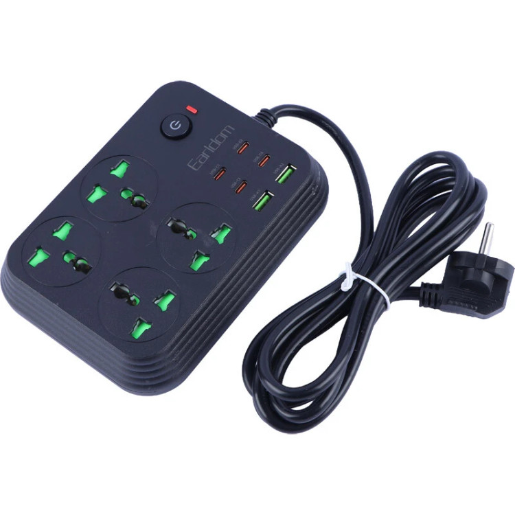 چند راهی 4 خانه ارلدام ES-SC30 با کابل 1.85 متری + شارژر USB و Type-C