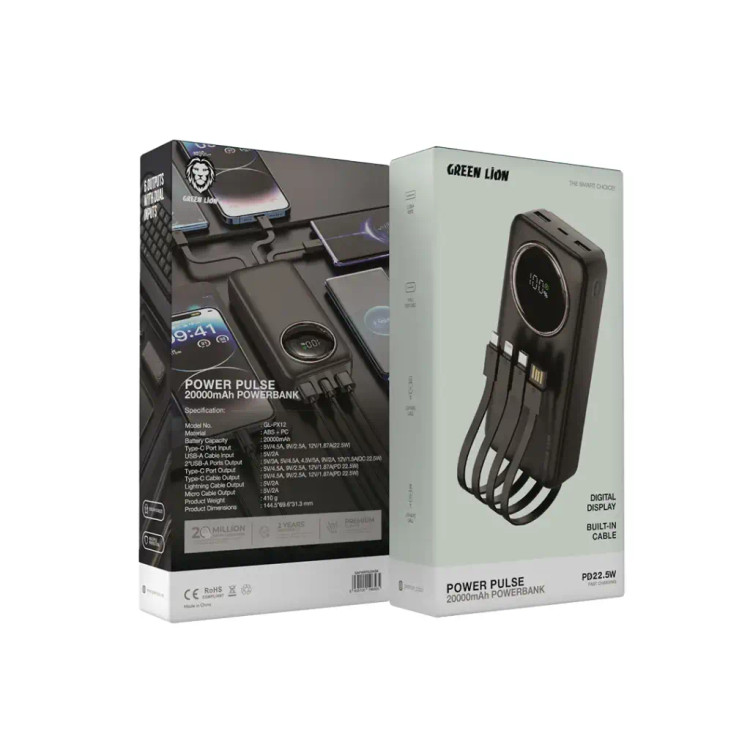 پاور بانک فست شارژ گرین لاین Power Pulse PD QC3.0 22.5W ظرفیت 20000 میلی آمپر ساعت