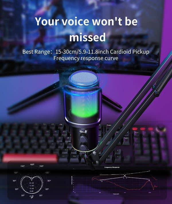 میکروفون گیمینگ کاندنسر یو اس بی اونیکوما مدل M530 RGB با دکمه چند منظوره و قابلیت مانیتورینگ