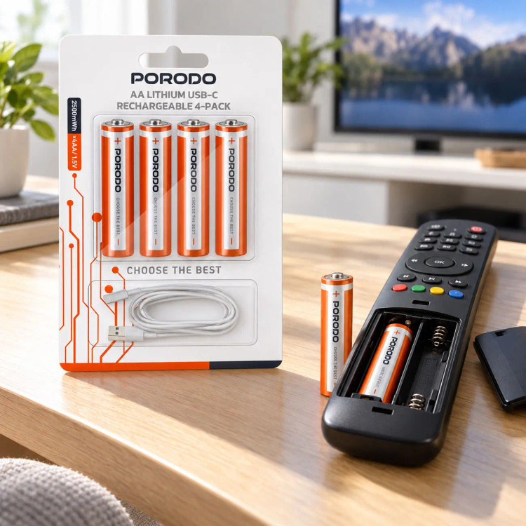 باتری لیتیومی چهارتایی قلمی شارژی Porodo PDAA25RB 2500mWh