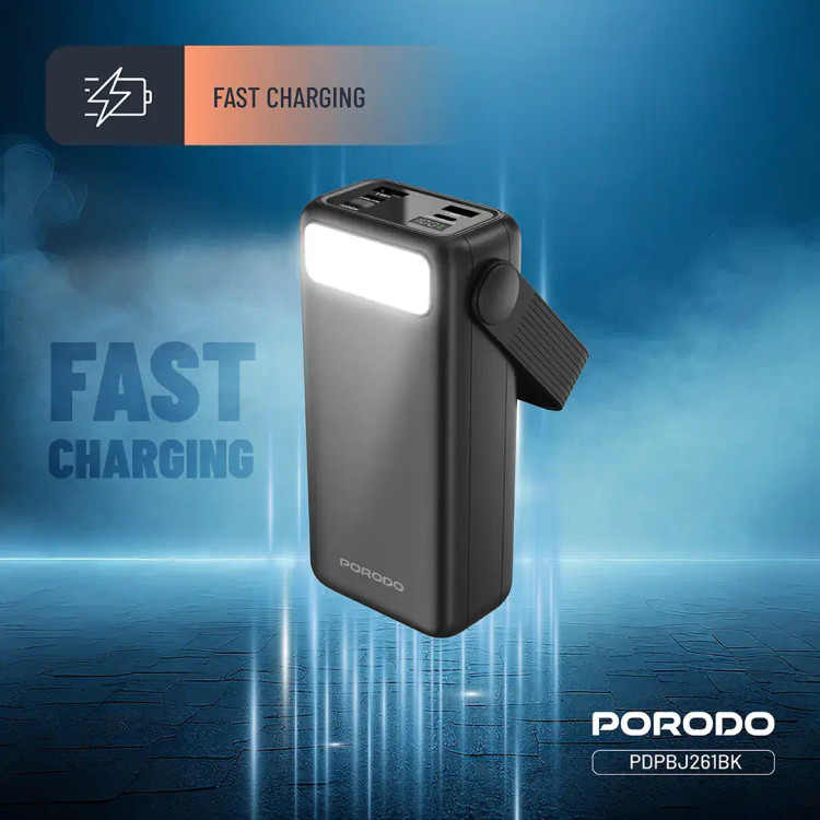 پاوربانک و چراغ قوه ۳۰۰۰۰ میلیآمپر ساعتی Porodo Lara PDPBJ261