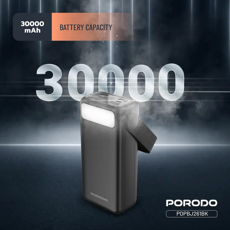 پاوربانک و چراغ قوه ۳۰۰۰۰ میلیآمپر ساعتی Porodo Lara PDPBJ261