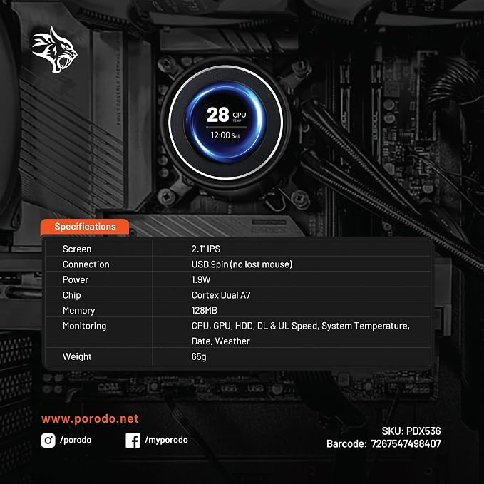 نمایشگر هوشمند اطلاعات 2.1 اینچی Porodo Gaming PDX536